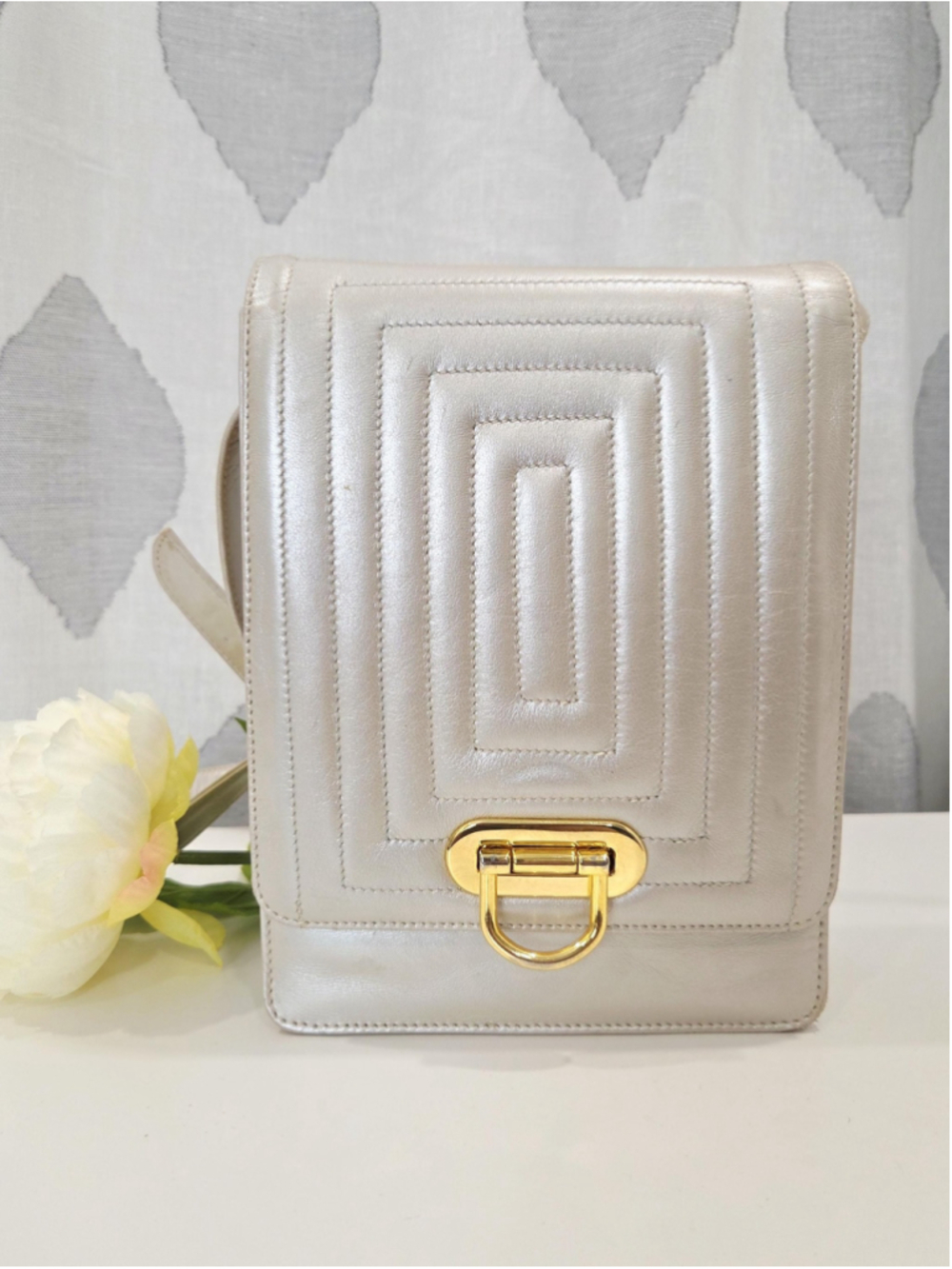 Vintage Shoulder Bag, Zenith Canada, Platinum Faux Leather, adjustable strap